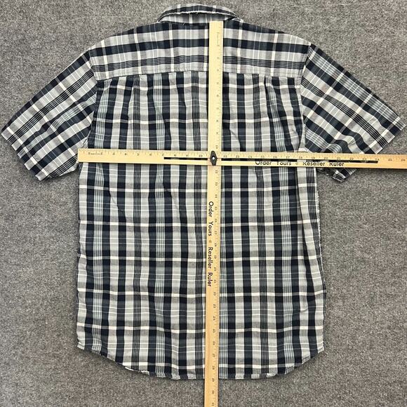 Carhartt Shirt Mens M Gray Navy Plaid Relaxed Workwear Short Sleeve Button Down - Picture 7 of 9